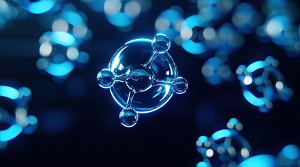 Poster - Ocean acidification concept. A stunning illustration of molecular structure in vibrant blue tones, ideal for scientific use.