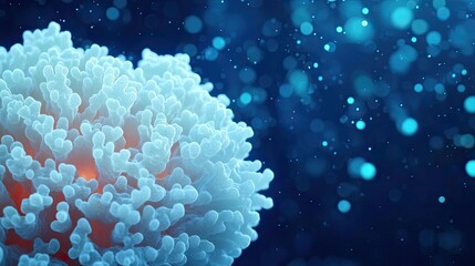 Poster - Ocean acidification concept. Underwater coral structure surrounded by blue shimmering water particles.