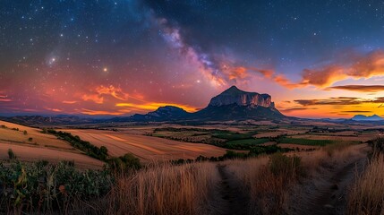 Aufkleber - Mountain Sunset Milky Way Panorama