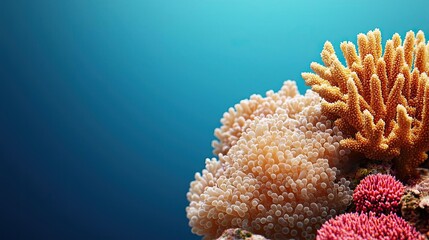 Poster - Ocean acidification idea. Vibrant coral reef thriving underwater, showcasing diverse sea life and colors.