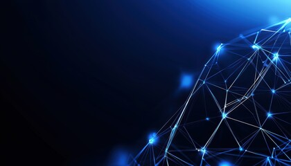 Poster - Abstract blue cyber network background with glowing lines and dots, representing digital transformation and IoT connectivity