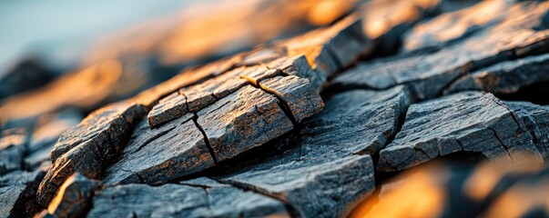 Poster - Weathering process concept. Close-up of textured wood with warm lighting showcasing natural beauty and detail.
