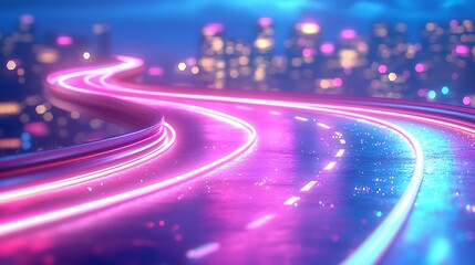 Aufkleber - Neon light trail on city highway at night, concept of speed, technology, and future possibilities