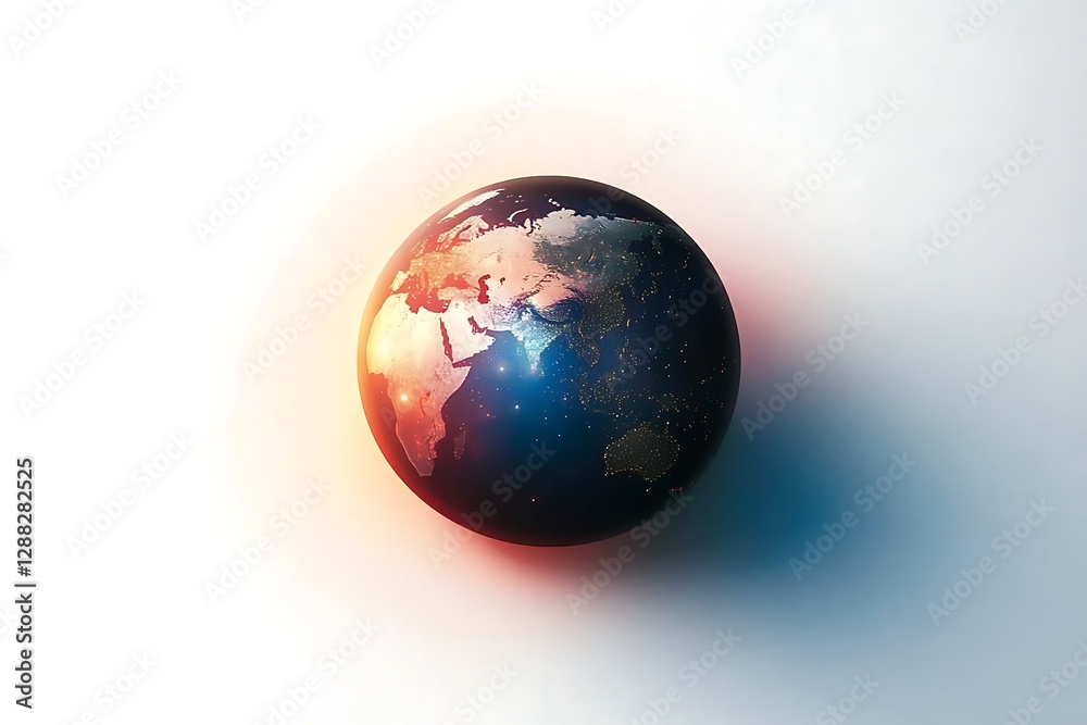 Global earth planet in 3D rendering, illuminated by warm light ...