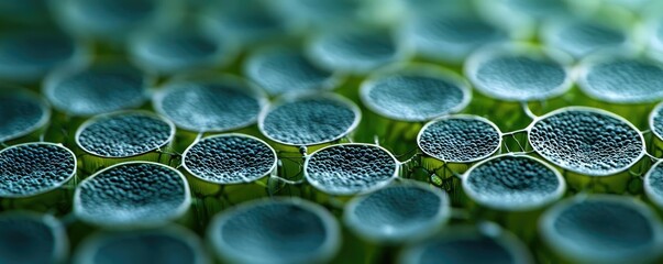 Aufkleber - Ocean acidification concept. Close-up view of microscopic plant cells showcasing intricate patterns and textures.