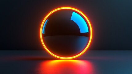 Poster - Neon sphere, dark studio, glowing rings, futuristic design