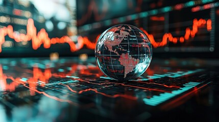 Poster - investor prediction, forecasting, stock market chart with candlestick in the crystal globe. ,8k image