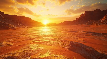 Poster - Weathering process concept. A stunning sunset over a tranquil desert landscape with vibrant colors and textures.