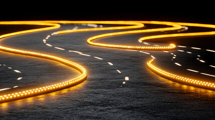Aufkleber - Dynamic light trails on winding roads urban setting digital art nighttime aesthetic concept for visual impact