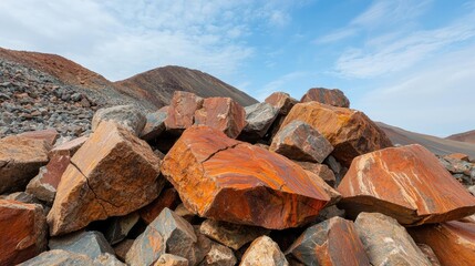 Poster - Weathering process concept. A vibrant collection of rocks against a clear blue sky, showcasing nature's beauty.