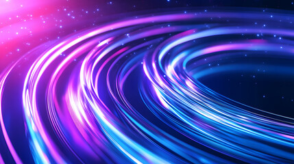 Poster - Flowing curves and particles 3D rendering, abstract blue modern background