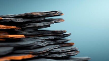 Poster - Weathering process concept. Close-up of layered slate tiles showcasing textured surfaces and colors.