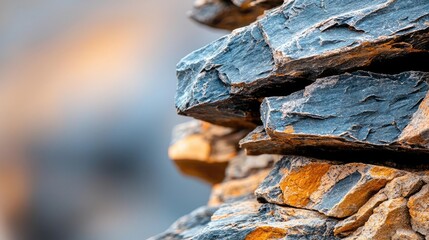 Aufkleber - Weathering process concept. Close-up of layered rocks showcasing earthy textures and natural colors.