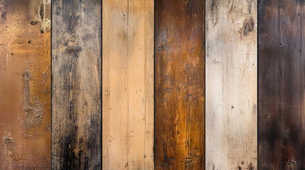 Aufkleber - Close-up of various wooden planks with different colors and textures, showcasing natural wood grains and rustic beauty, symbolizing craftsmanship and home interior design.