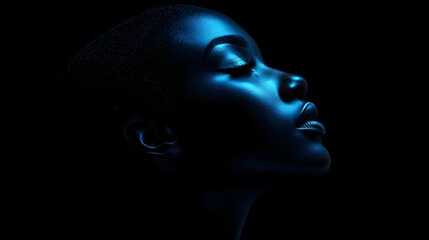 Poster - Minimalist Glowing Silhouette Portrait with Solid Black Background