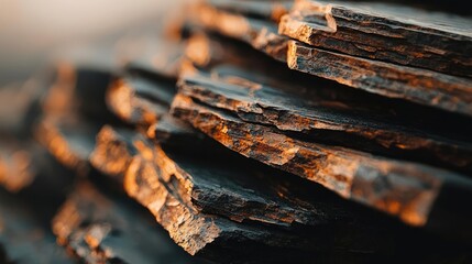 Poster - Weathering process concept. Close-up of textured stone layers highlighting natural beauty and earthy colors.