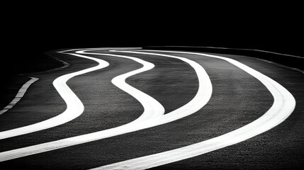 Poster - Curvy roadway design urban landscape black and white photography nighttime artistic perspective