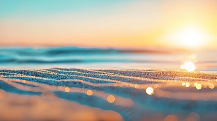 Aufkleber - Weathering process idea. Serene beach landscape at sunset, showcasing gentle waves and soft sand textures.