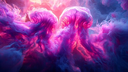 Aufkleber - Pink and purple ink swirls, abstract art, underwater scene, vibrant background, ideal for design