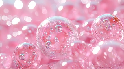 Poster - Pink bubbles close-up, abstract background, skincare product