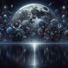 Wall Mural - moonlit night deep blues and blacks with silvery gray accents my