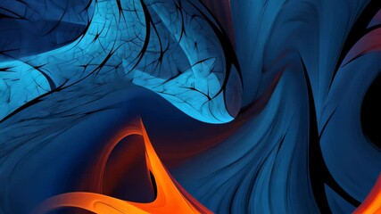 Fototapete - Fractal patterns of electric blue and fiery orange swirling together create a mesmerizing display of artful design, showcasing vibrant contrasts in an abstract setting