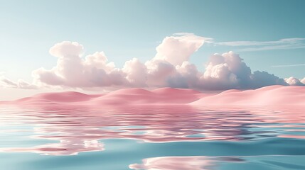 Poster - Pink dunes reflecting in calm water under a cloudy sky; serene landscape