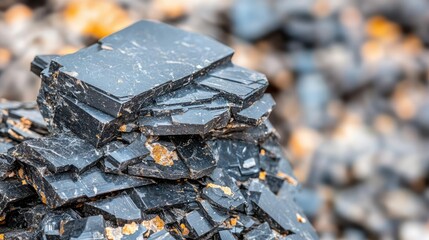 Aufkleber - Weathering process concept. Close-up of layered slate rocks showcasing unique textures and colors.