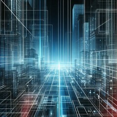 Wall Mural - neon pulse city clean lines grids and angles a technical and org
