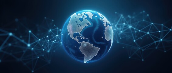 Aufkleber - Glowing connections enveloping a futuristic Earth in a networked global landscape, symbolizing advanced technology and connectivity