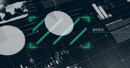 Poster - image of financial data processing over black background