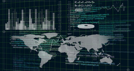 Poster - image of financial data processing over black background