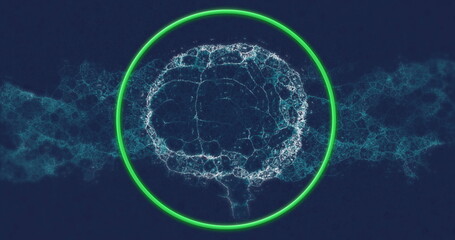 Poster - Image of human brain and dna strand in green neon circle