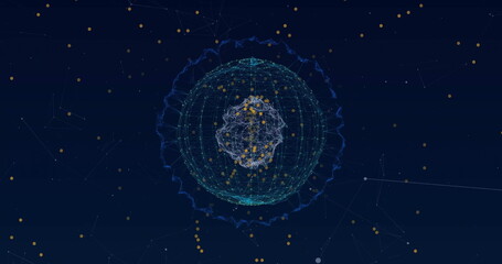 Poster - Image of light spots and globe on black background