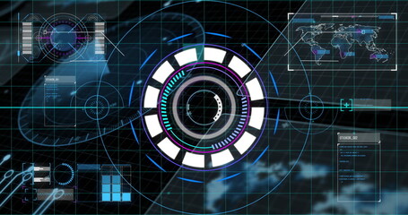 Poster - image of scope scanning with data processing on black background