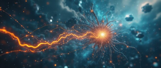 Aufkleber - Exploration of cosmic energy flows illuminating vibrant tendrils weaving through the vast expanse of space, showcasing the beauty of the universe at the dawn of creation