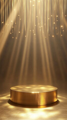 Poster - Golden podium with light beams and sparkling stars in the background, symbolizing achievement, victory, award ceremony, and luxury.