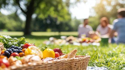 Wall Mural - A joyful outdoor picnic with friends in the sun