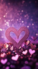 Poster - Glittering pink heart with bokeh background, romantic atmosphere. Valentine's day and love concept