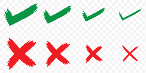 Poster - Transparent PNG available
Green tick symbol and red cross sign in circle. Icons for evaluation quiz. Vector. EPS 10.