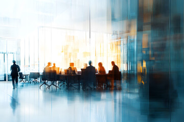 Wall Mural - abstract blur image of business people walking at modern hallway with bokeh for background usage
