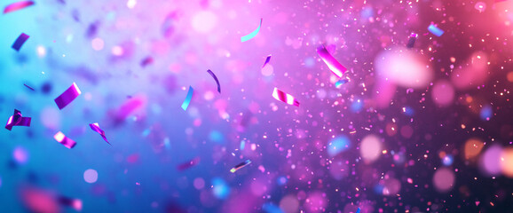 Poster - Colorful confetti pieces floating in the air with a vibrant bokeh background, representing celebration, joy, and festive moments like parties, New Year, and birthdays.