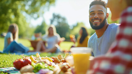 Wall Mural - Picnic Gathering in Local Greenspace with Friends in Sunlight