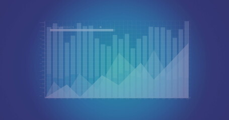 Poster - image of diagrams and data processing over blue background