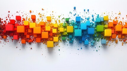 Poster - A vibrant arrangement of colorful 3D cubes creates an eye-catching abstract design that adds energy and creativity to any project. Copy space, commercial use