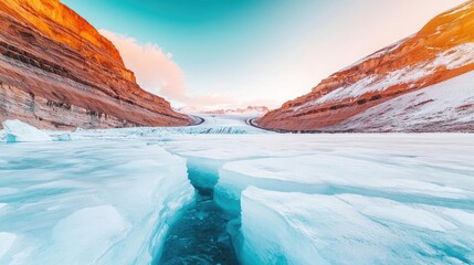 Sticker - Weathering process concept. Breathtaking glacier view showcasing vibrant colors and majestic mountain backdrop.