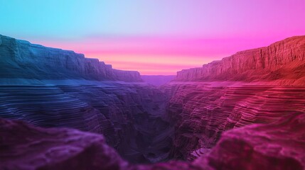 Wall Mural - Weathering process concept. Colorful canyon landscape with vibrant skies and intriguing rock formations at sunset.