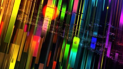 Poster - A vibrant display of neon colors cascading against a deep black backdrop showcases an electrifying burst of light and energy in an abstract art style