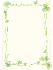 Wall Mural - paper with thin hand-drawn border in watercolor style. the border features fun doodles of shamrocks,