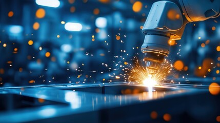 Poster - Robotic Welding Station for Sleek Car Frame Creation with Dynamic Sparks